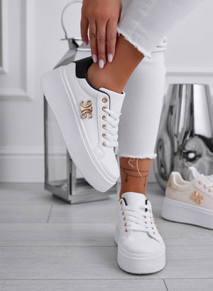 ANNARITA - White sneakers with black heel and gold detail