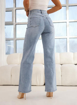 Light blue high-waisted palazzo jeans