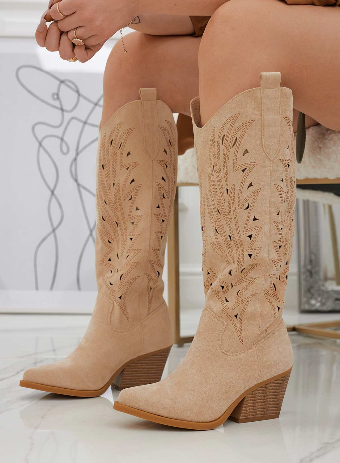 Beige suede camper boots