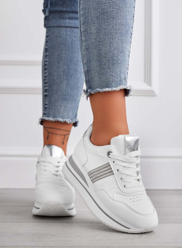 MARGOT - Sneakers bianche con inserti e strass argento