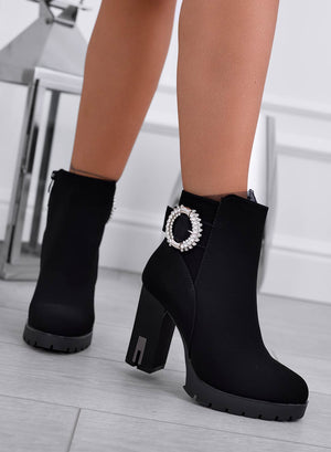 STEWIE - Black ankle boots with silver jewel embellishment