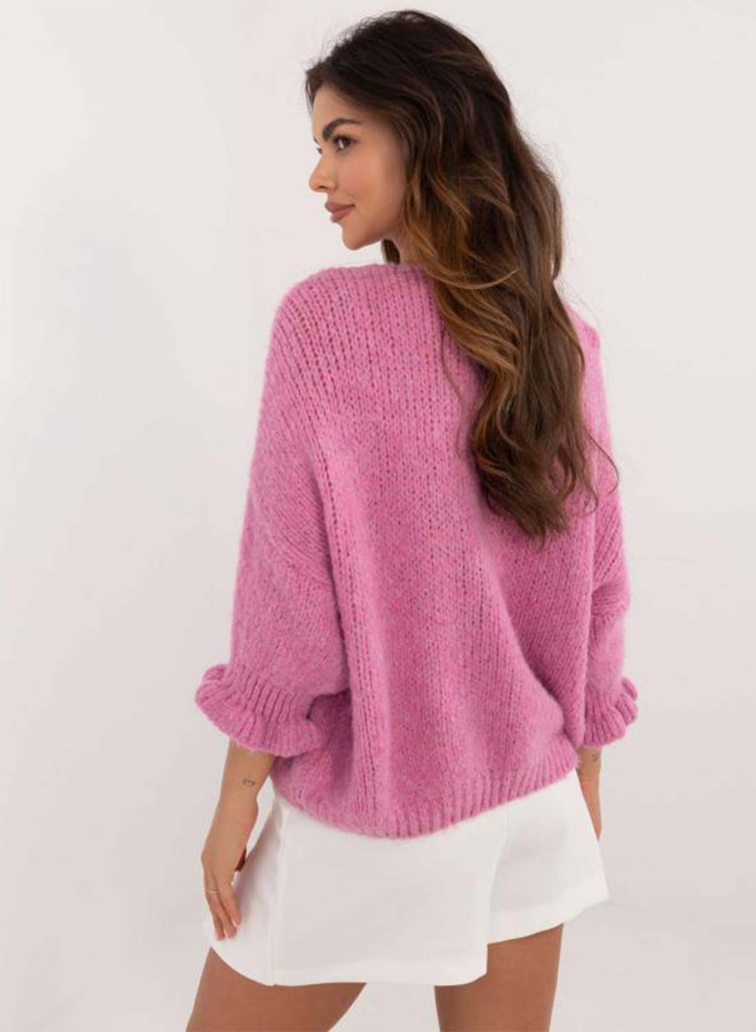 Pink cardigan sweater with laces