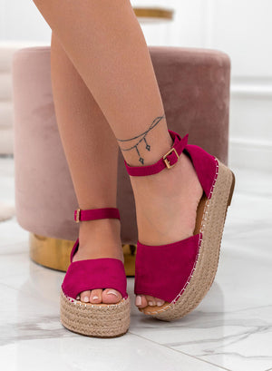 LICIA - Fuchsia suede Alexoo espadrilles with wedge and ankle strap