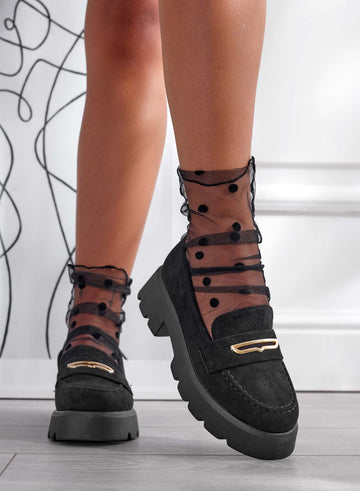 SIBARI - Black suede loafers with gold plaque