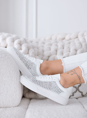 CASSANDRA - Sneakers Bianche con Strass e Dettagli Luminosi
