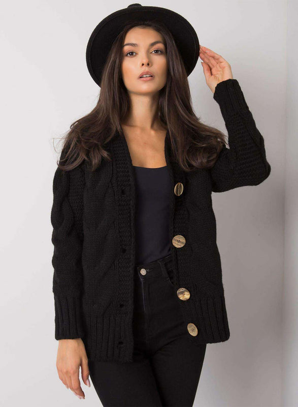 Cardigan nero in maglia con bottoni