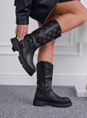 ORNELLA - Black Alexoo biker ankle boots with eyelets