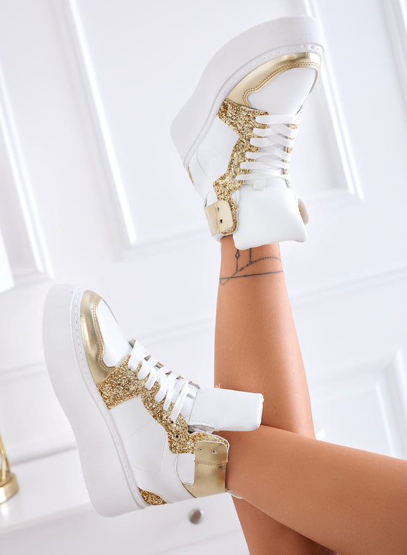 ROSINA - Sneakers bianche con inserti glitter oro
