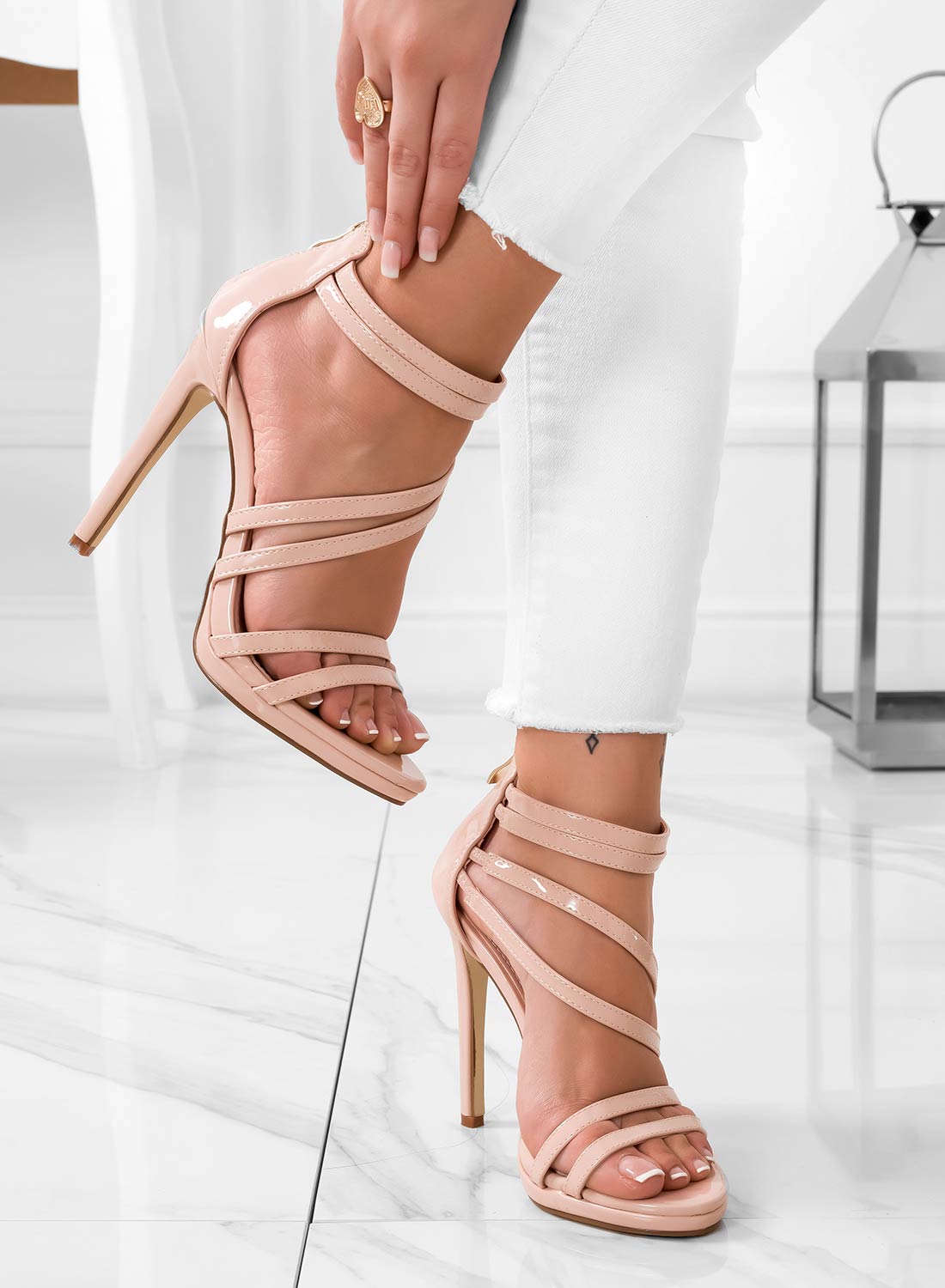 RENATA - Alexoo nude patent high-heeled sandals