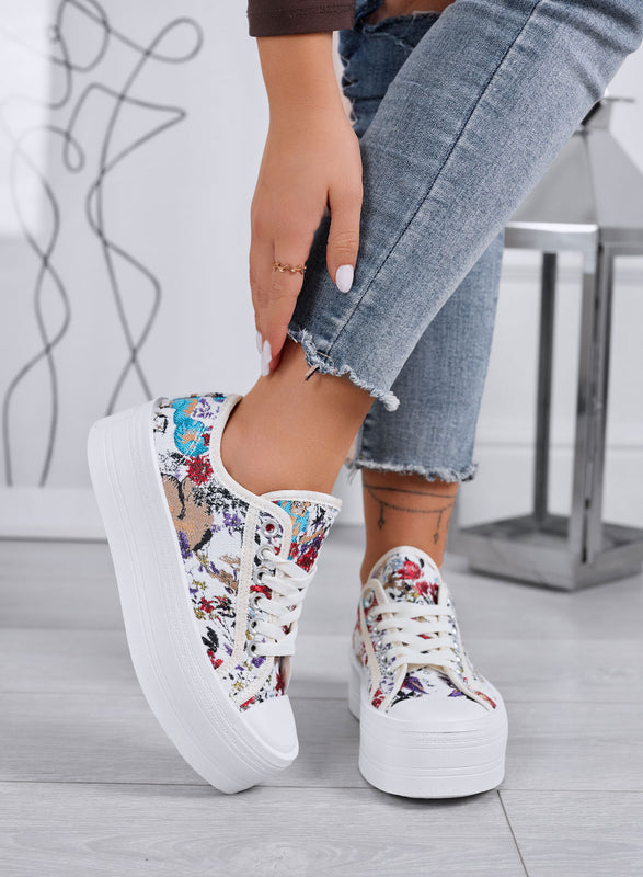 HALO - Sneakers multicolor con zeppa e stampa floreale