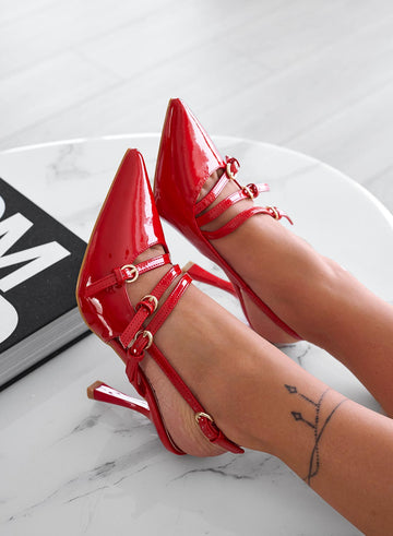 RAYNA - Red patent leather pumps with buckles