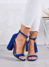 ZIVA - Sandali blu con tacco largo e nappine pendenti