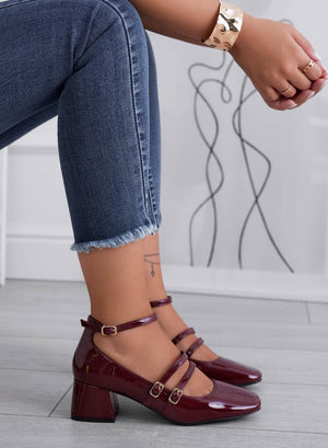 BETH - Bordeaux patent leather lace-up Mary Jane pumps