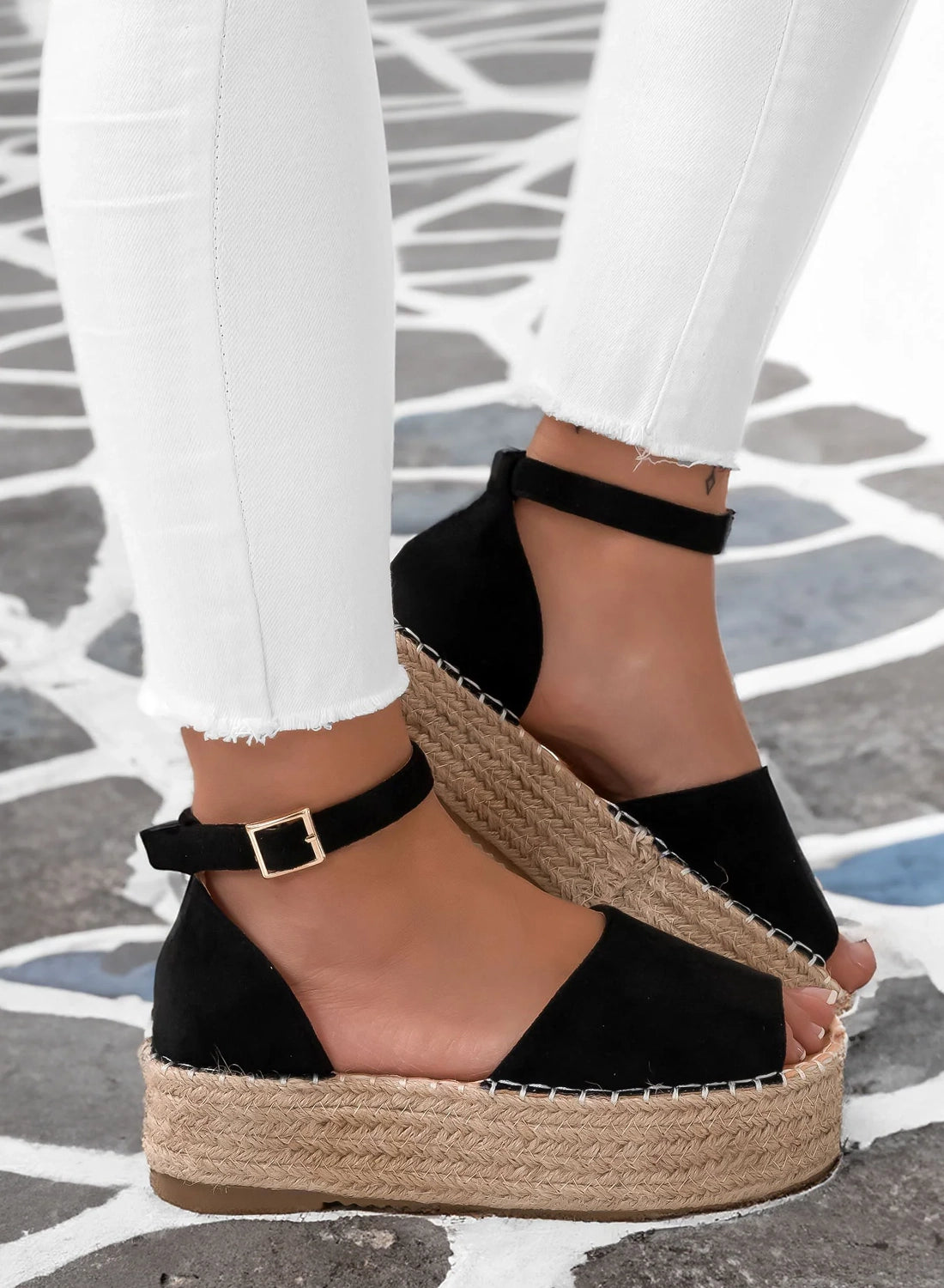 Zeppa Espadrillas Nera Wedge Espadrillas Zeppa Corda Zeppa