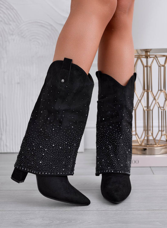 PAIGE - Stivali neri camperos con strass