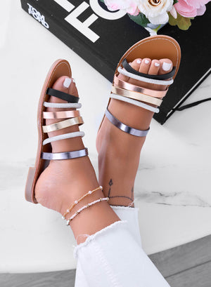 IDAA - Multicolored slide sandals with rhinestone straps