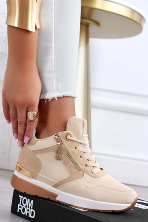 Beige sneakers with side zip