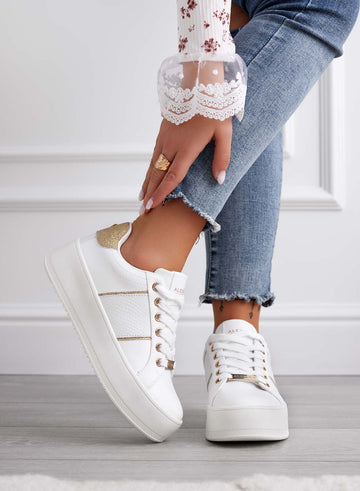 MORENA - White sneakers with gold glitter inserts