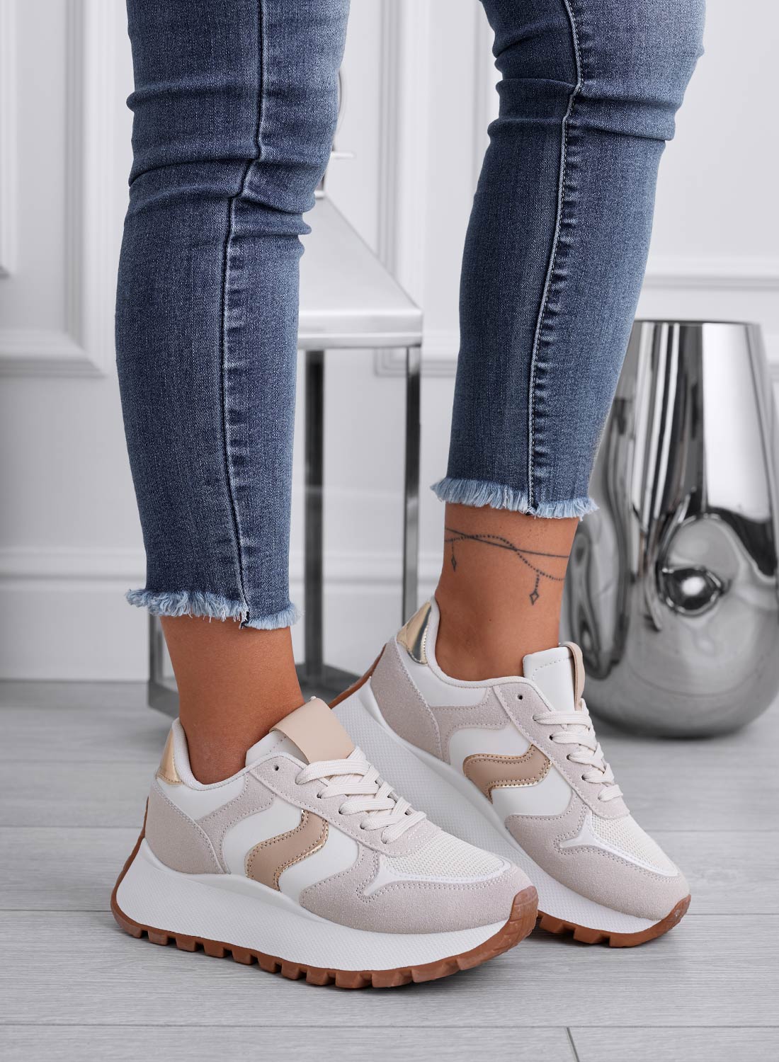 MEME - Sneakers beige con pannelli a contrasto