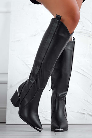 Black camperos boots with faux wood heel