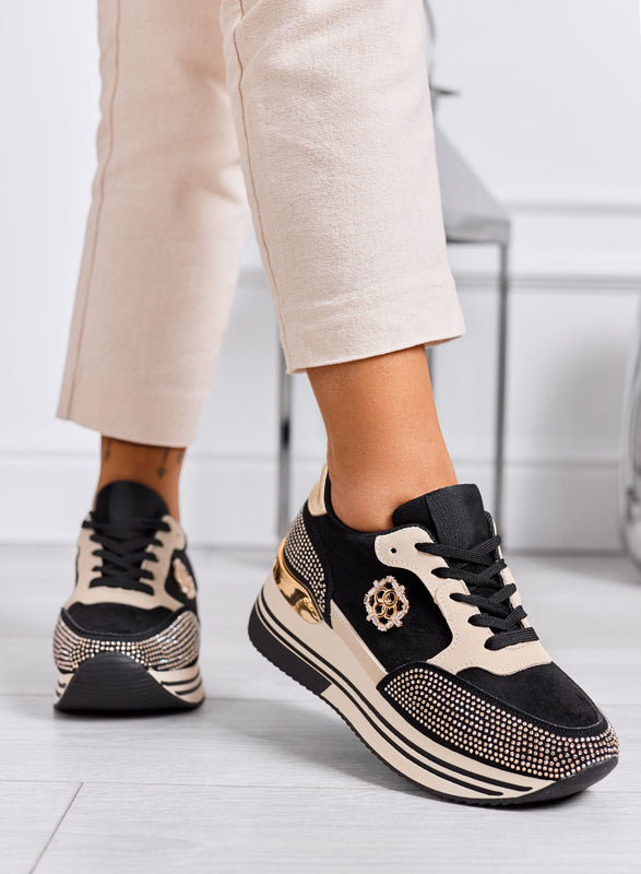 XIOMARA - Sneakers nere platform con inserti oro e strass