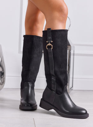 MARLENA - Stivali Alti Donna Neri con dettaglio Oro