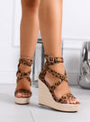 CARACAS - Leopard print espadrille sandals with high wedge and crossed straps