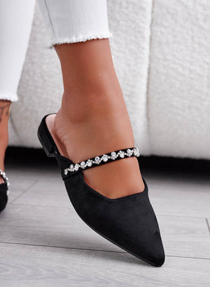 CANELA - Black low Mary Jane mules with jewel