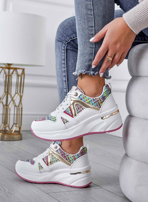 LUCE - Sneakers bianche con inserti in tessuto multicolor