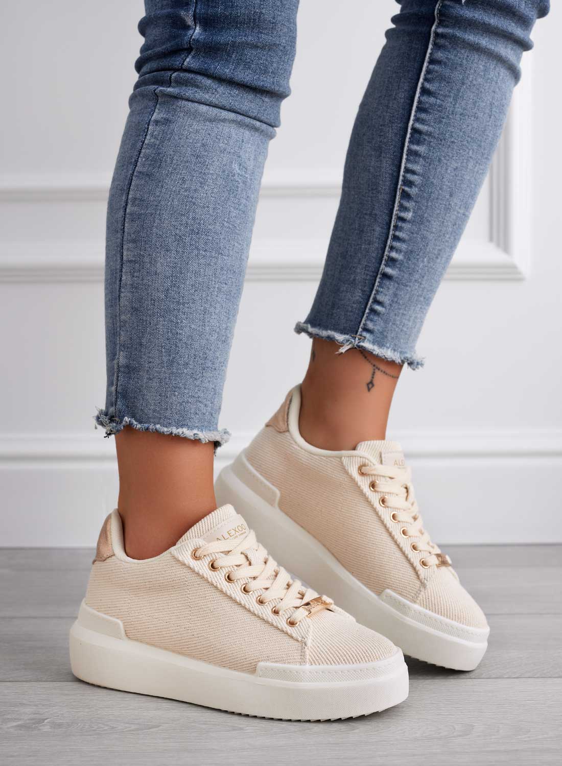 NADIA - Beige fabric sneakers with gold finishes