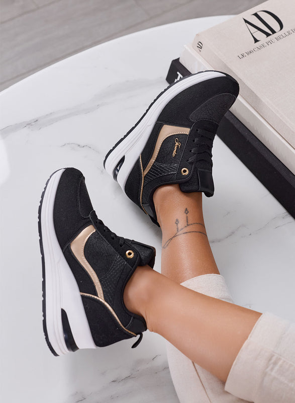 HOLLY - Sneakers Donna nere con Zeppa e Dettagli oro