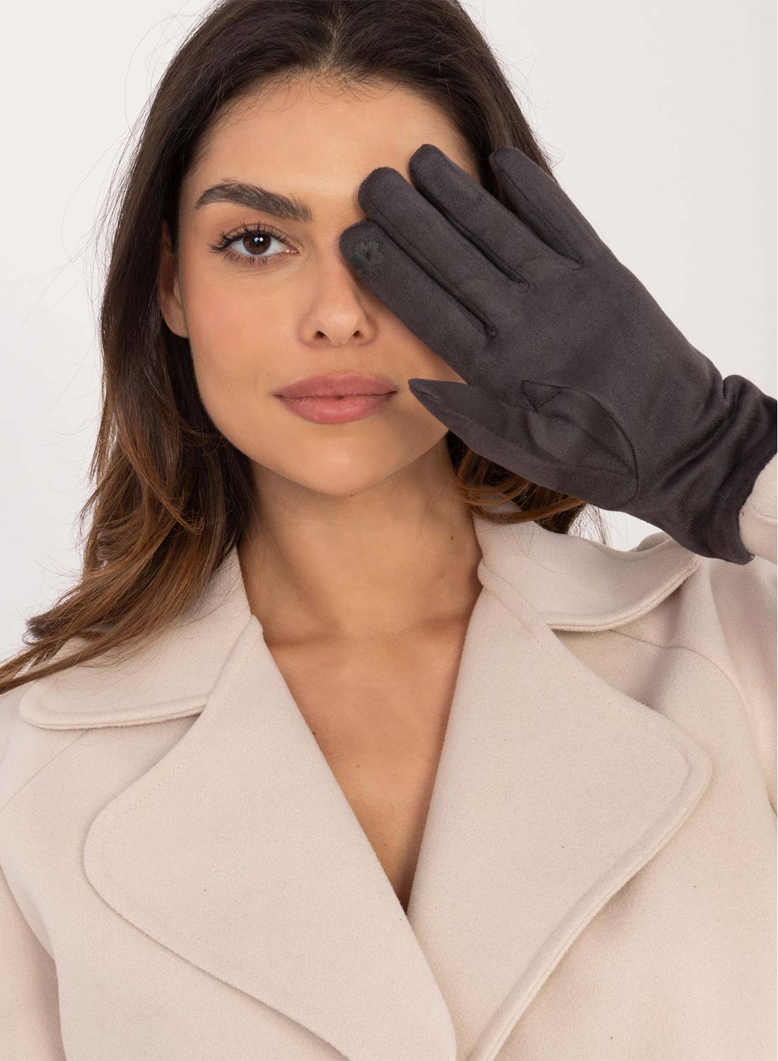Gray gloves with warm velvet lining