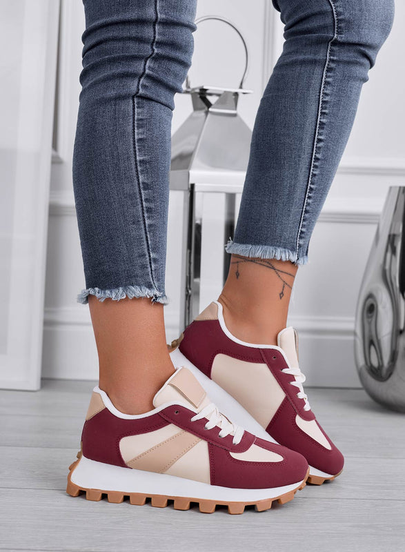 GIANNA - Sneakers bordeaux con pannelli a contrasto