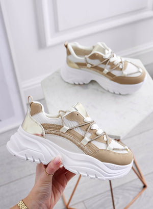 Mud sneakers with glitter inserts and rhinestone laces