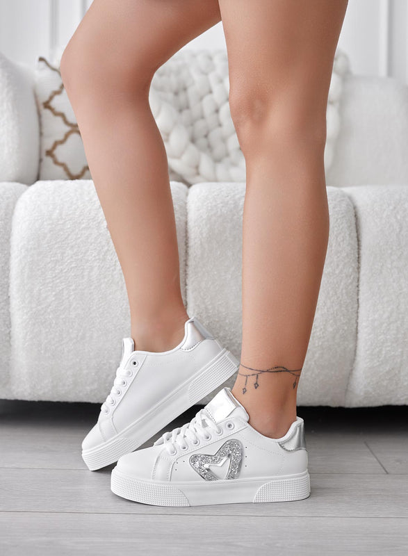 RUMBA - Sneakers bianche con inserti glitter argento