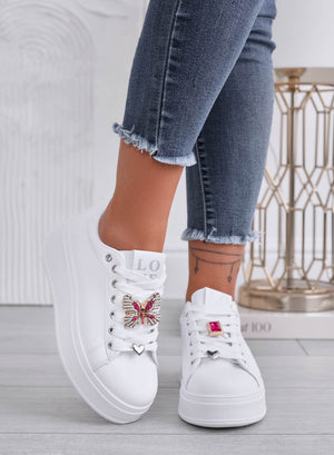 SAVERIA - White sneakers with butterfly jewel embellishment