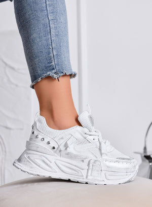 ELLIOT - Chunky White Sneakers with Silver Details