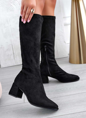 Black suede ankle boots with comfortable heel