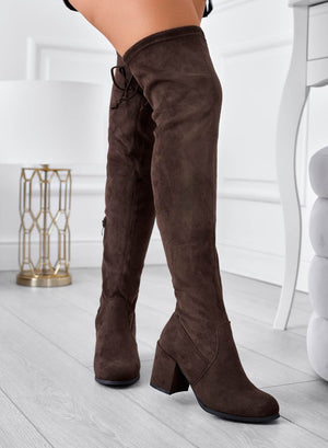 Brown over-the-knee boots with comfortable heel