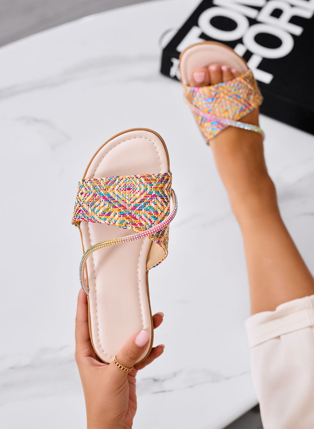 BENEDETTA - Multicolor flat sandals with braided strap