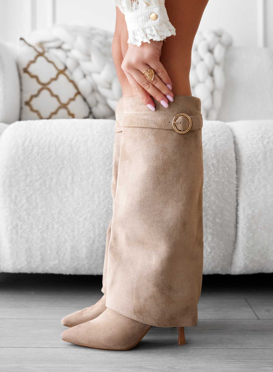 KENNEDY - Mud suede boots with turn-down cuff