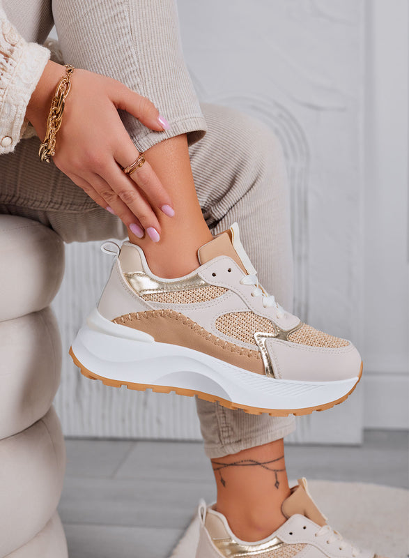 IRIS - Sneakers beige con inserti in tessuto