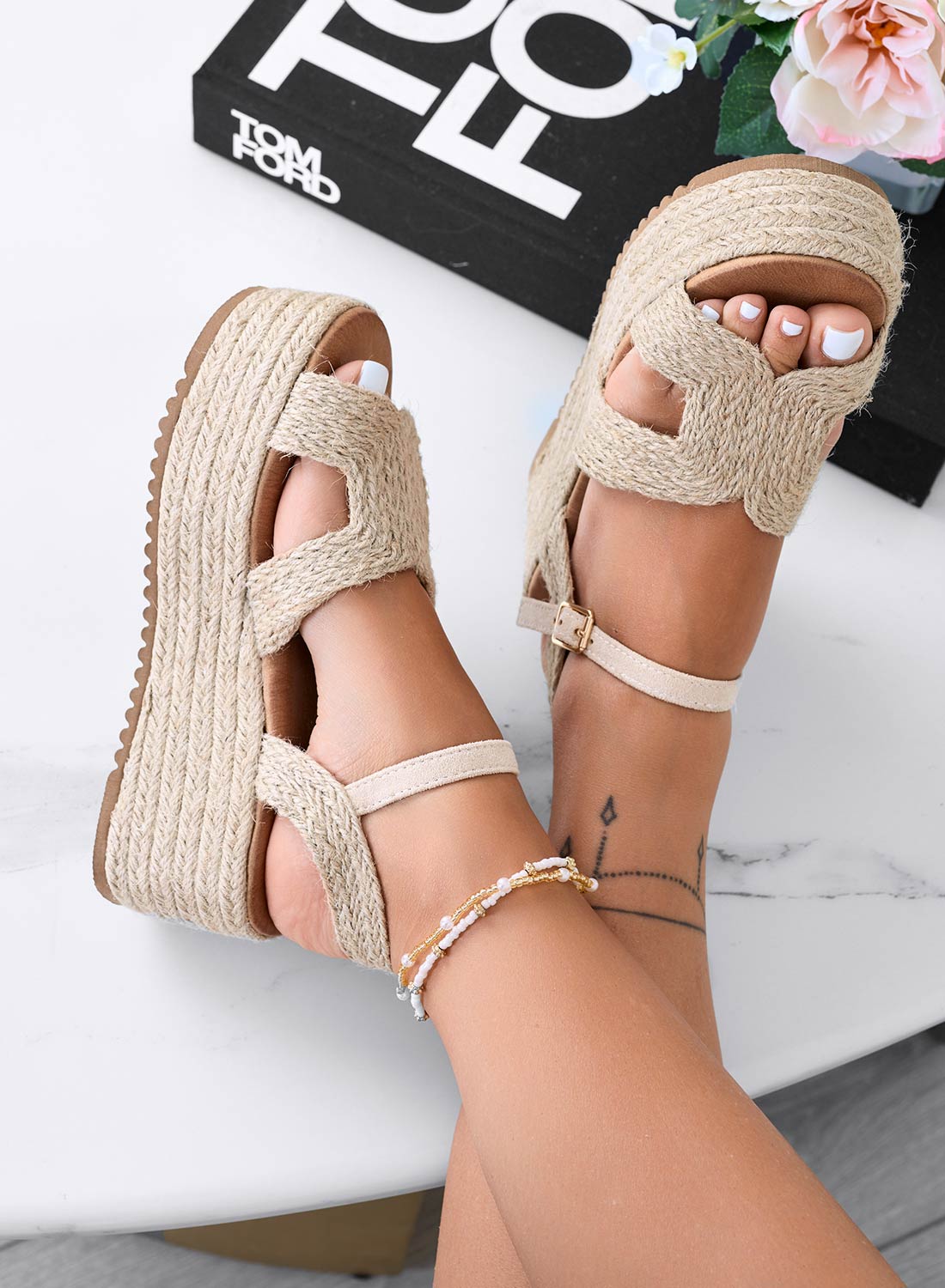 Sandali espadrillas beige con zeppa