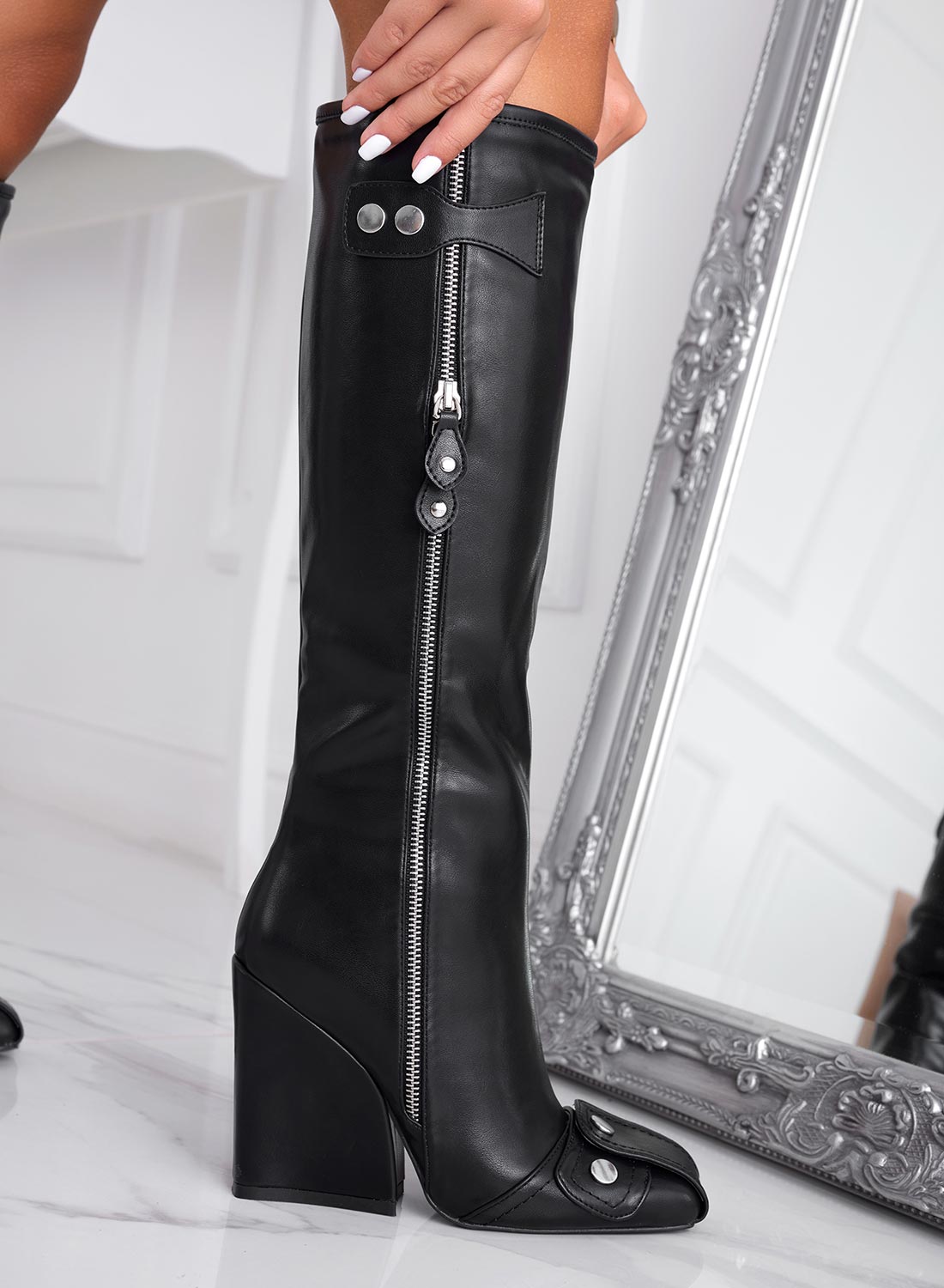 Black Alexoo boots with faux side zip