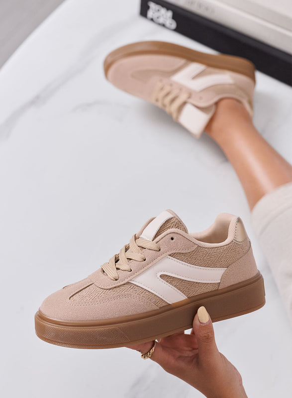 ANGELINA - Sneakers Donna Beige con Dettagli Bianchi