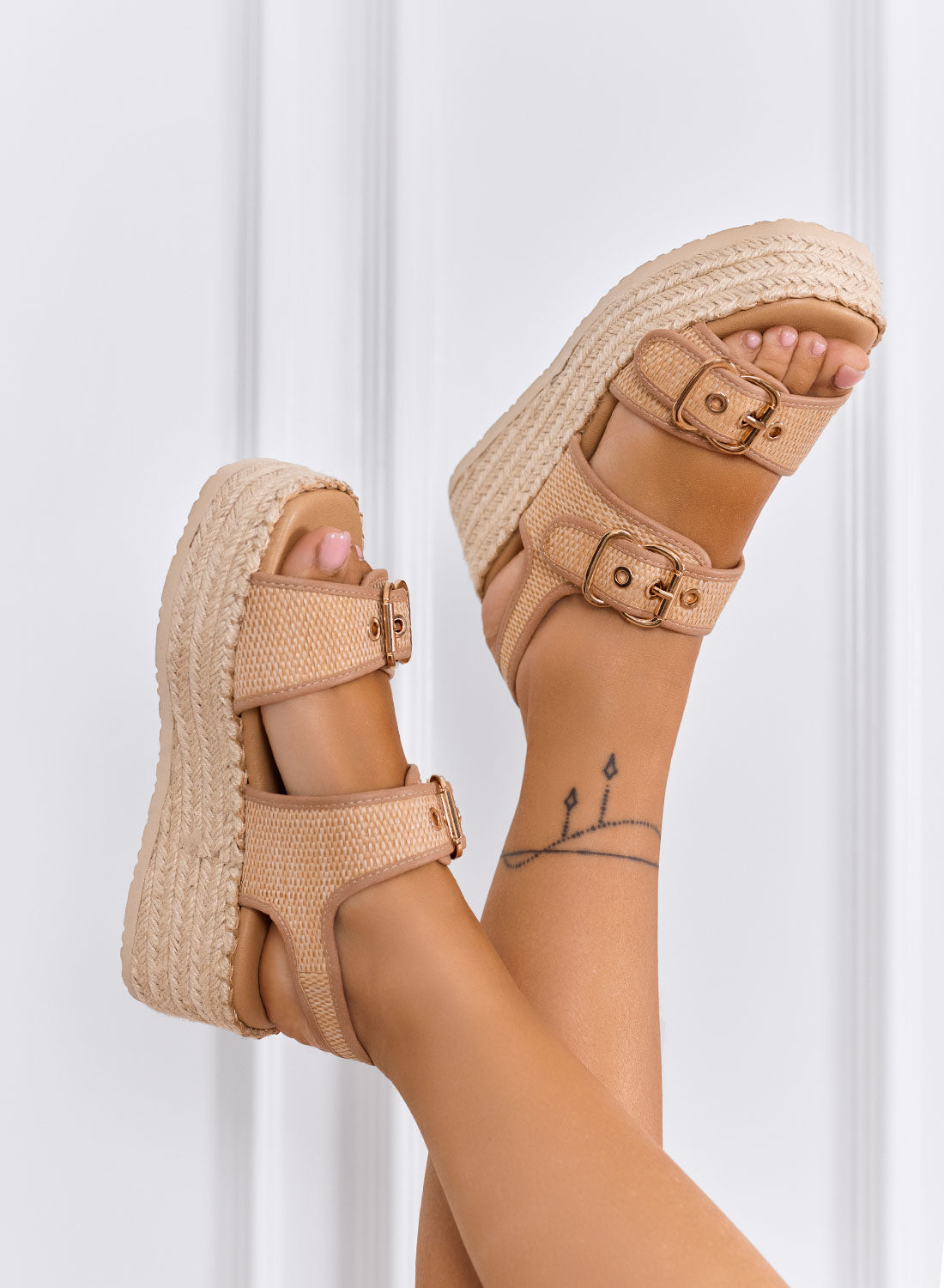 AUDREY - Sandali fango platform con doppia fibbia oro e suola in corda