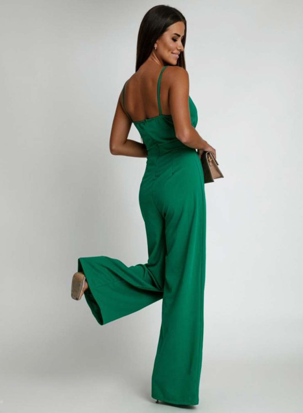 Tuta lunga verde con bretelle