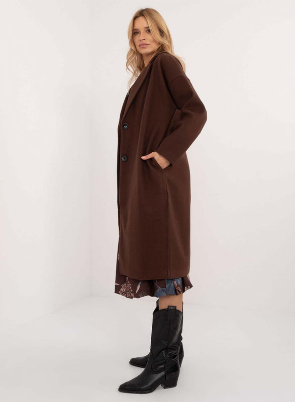 Cappotto lungo elegante marrone con bottoni