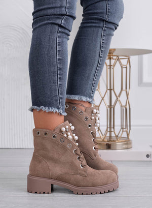 LEANNA - Mud ankle boots with pearls and rhinestones