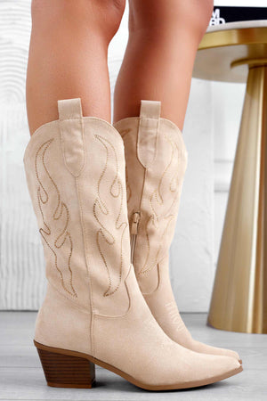 DELICE - Beige camper ankle boots with rhinestones